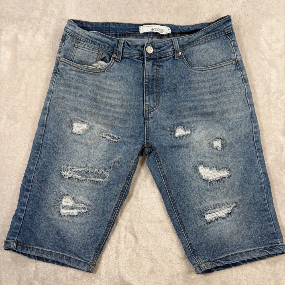 Refinery Republic Mens 32 Distressed Denim Shorts Blue Casual